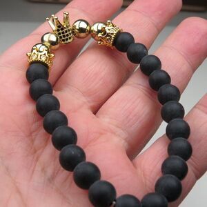 $120 Lava natural healing Yoga elastic Bracelet 18k plated cz setted Men Women